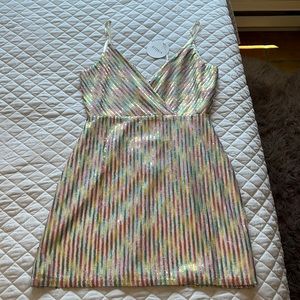 Storia rainbow sequin party dress, new with tags. Size small